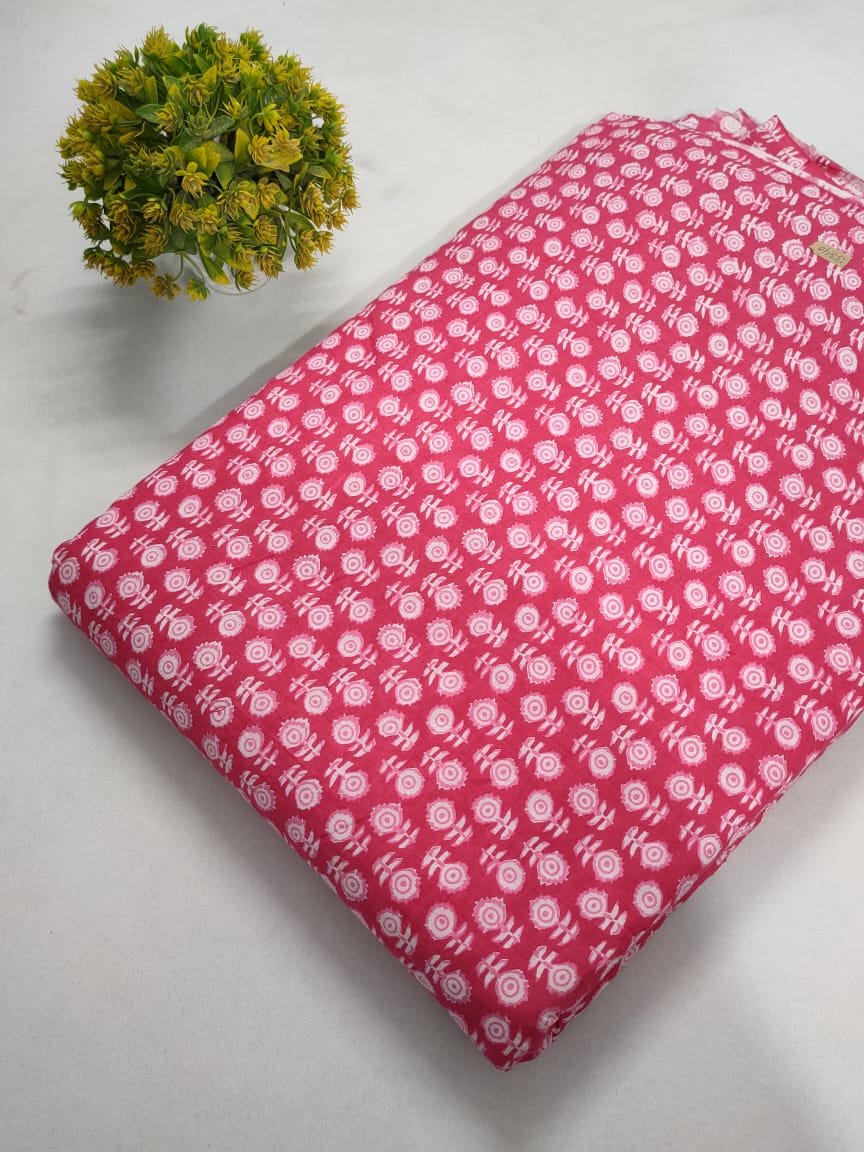 Pink Circular Floral Screen Print Pure Cotton Fabric From Tulsi Prints
