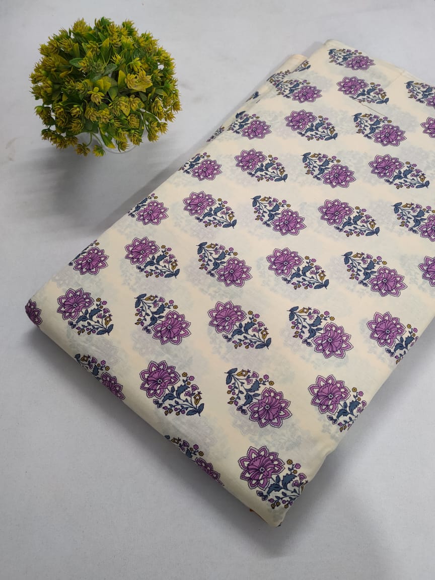Cream Floral Screen Print Pure Cotton Fabric From Tulsi Prints