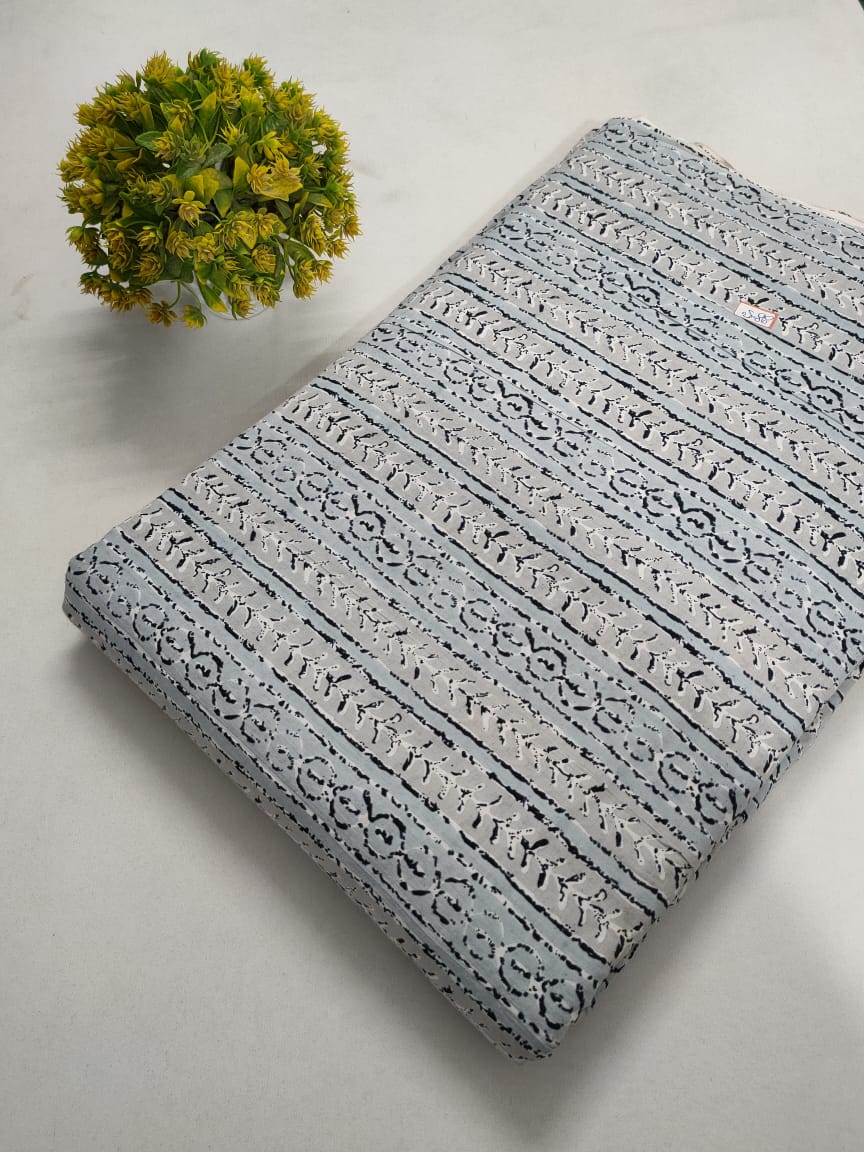 Light Blue Geometric Screen Print Pure Cotton Fabric From Tulsi Prints