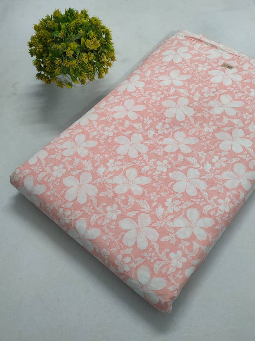 Peach Floral Screen Print Pure Cotton Fabric From Tulsi Prints