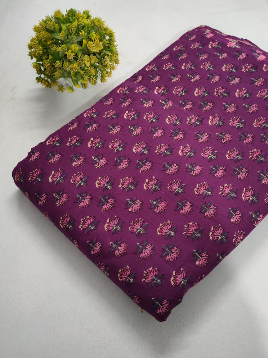 Purple Floral Screen Print Pure Cotton Fabric From Tulsi Prints