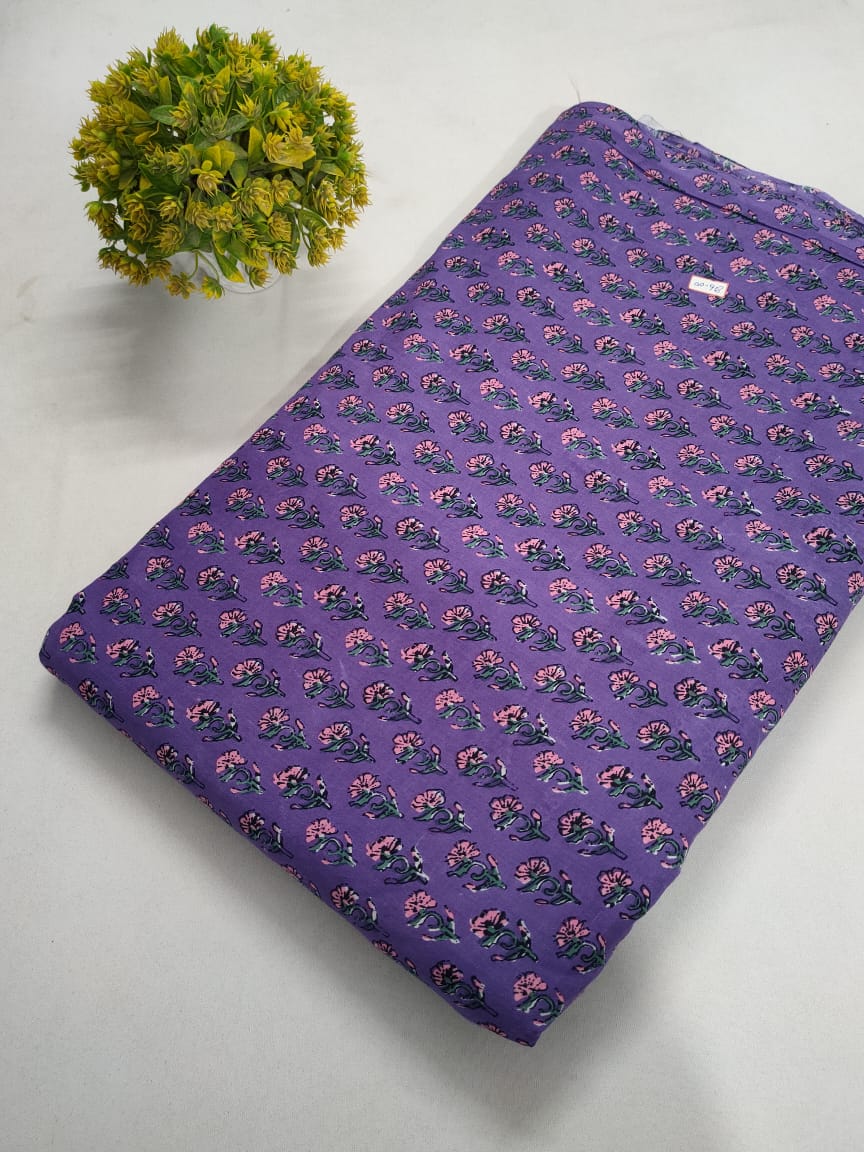 Purple Floral Screen Print Pure Cotton Fabric From Tulsi Prints