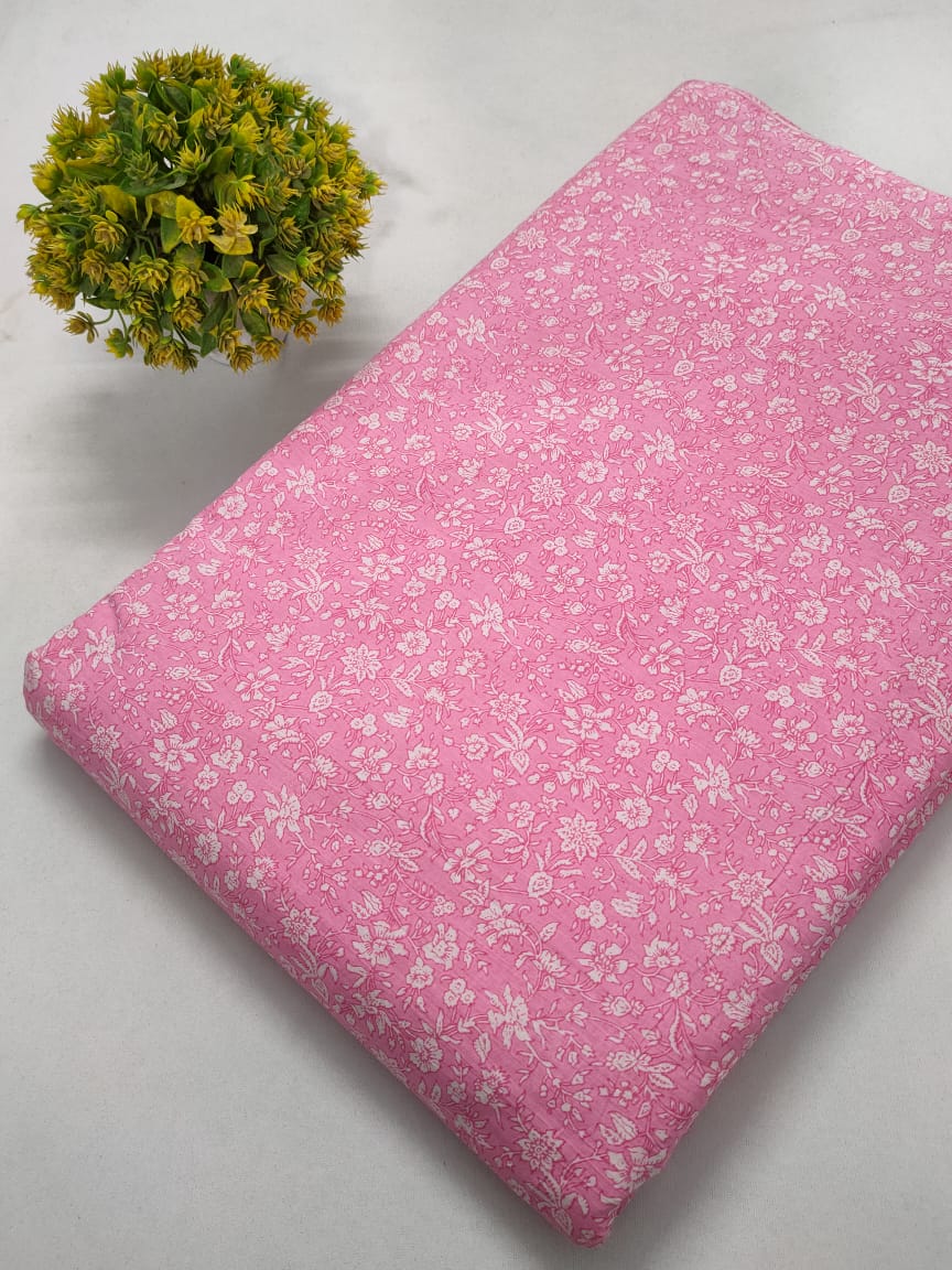 Pink Floral Screen Print Pure Cotton Fabric From Tulsi Prints
