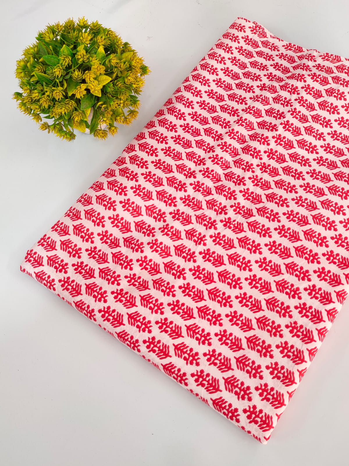 White Floral Screen Print Pure Cotton Fabric