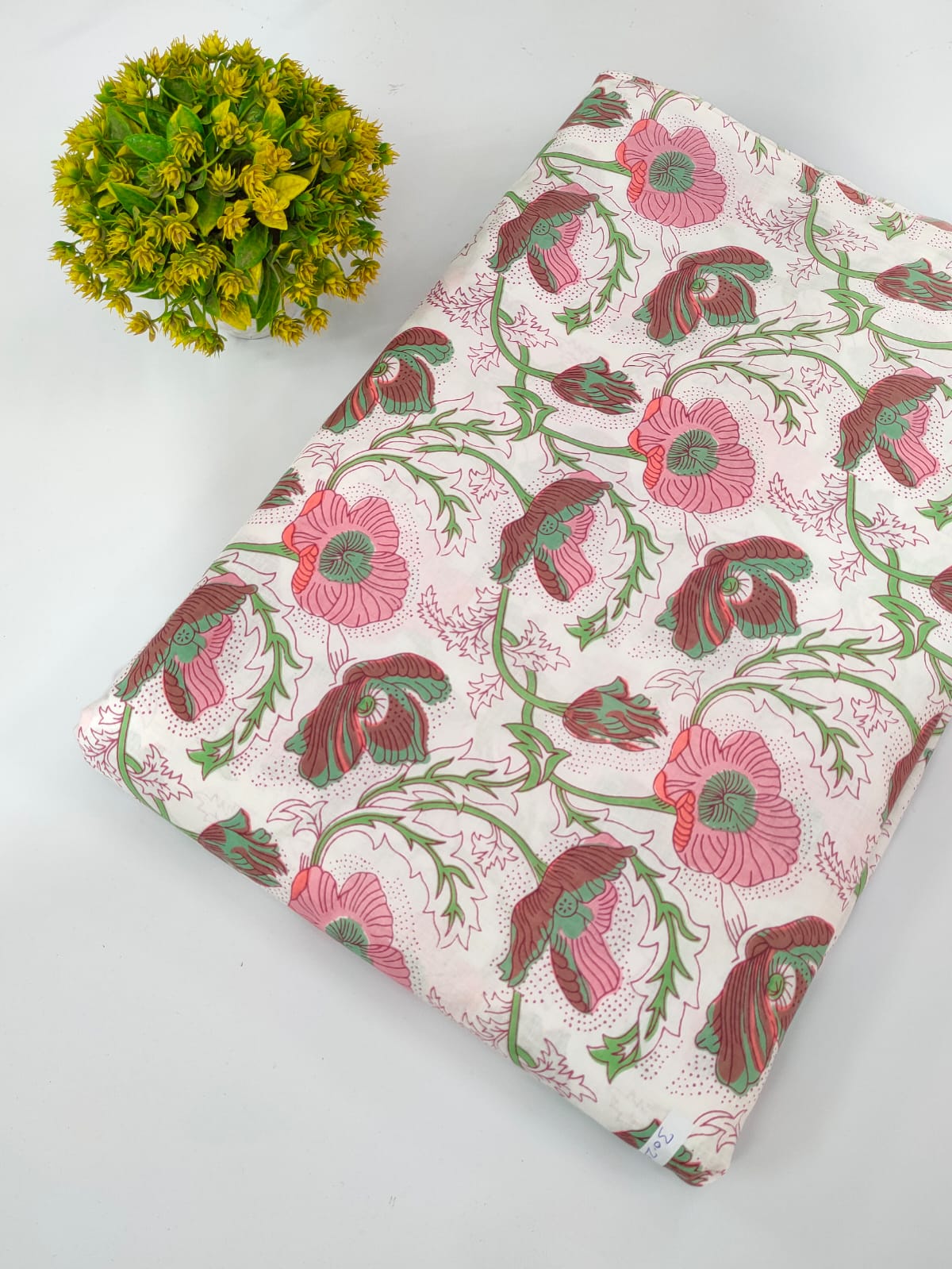 Pink Floral Screen Print Pure Cotton Fabric