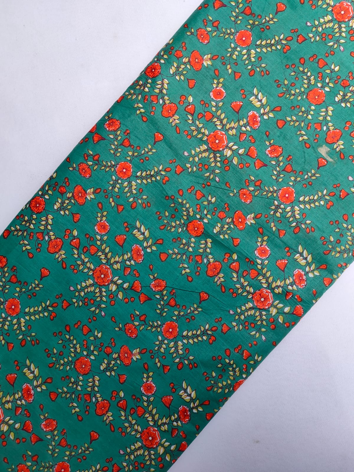Green Floral Screen Print Pure Cotton Fabric From Tulsi Prints