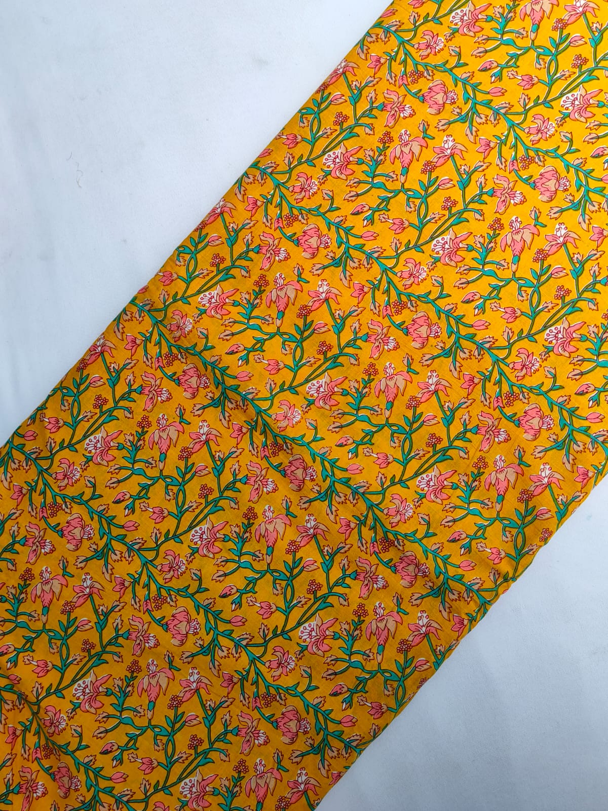 Yellow Floral Screen Print Pure Cotton Fabric From Tulsi Prints