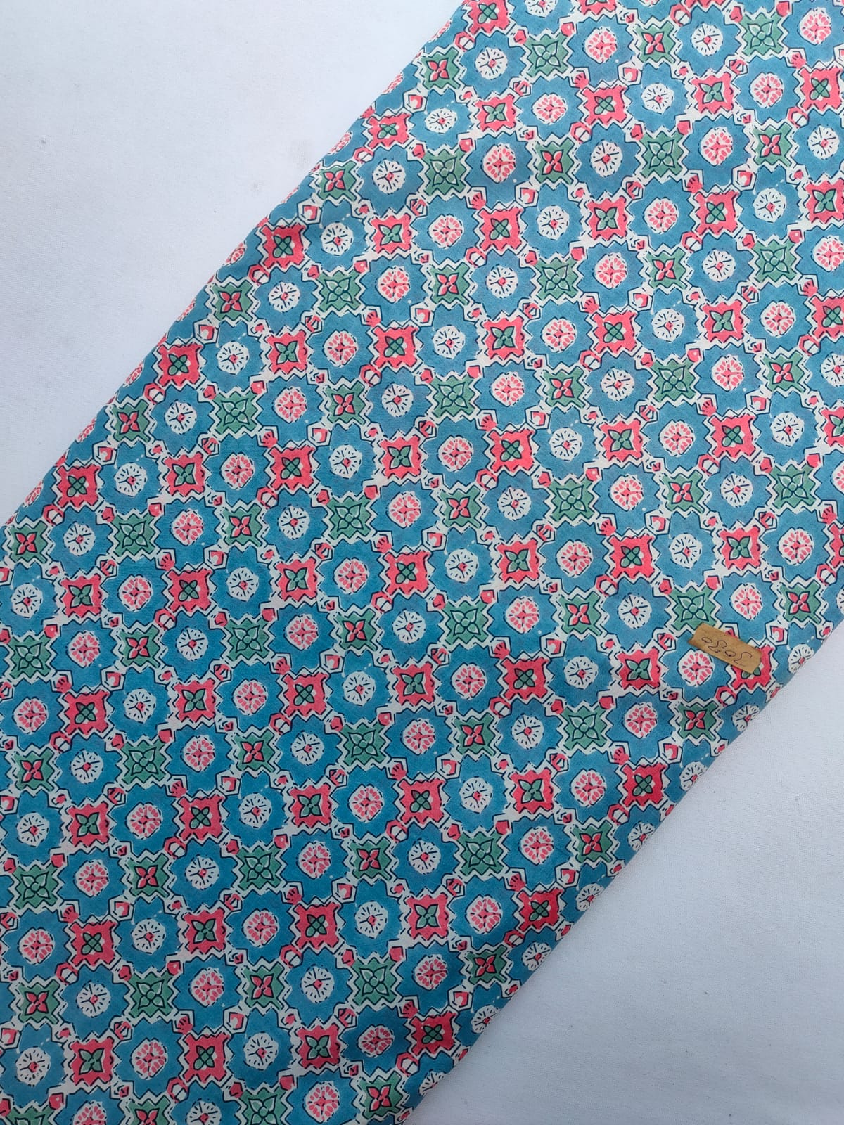 Turquoise Floral Medallion Screen Print Pure Cotton Fabric From Tulsi Prints