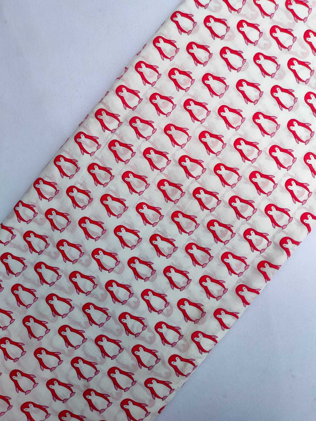 Red Penguin Screen Print Pure Cotton Fabric From Tulsi Prints