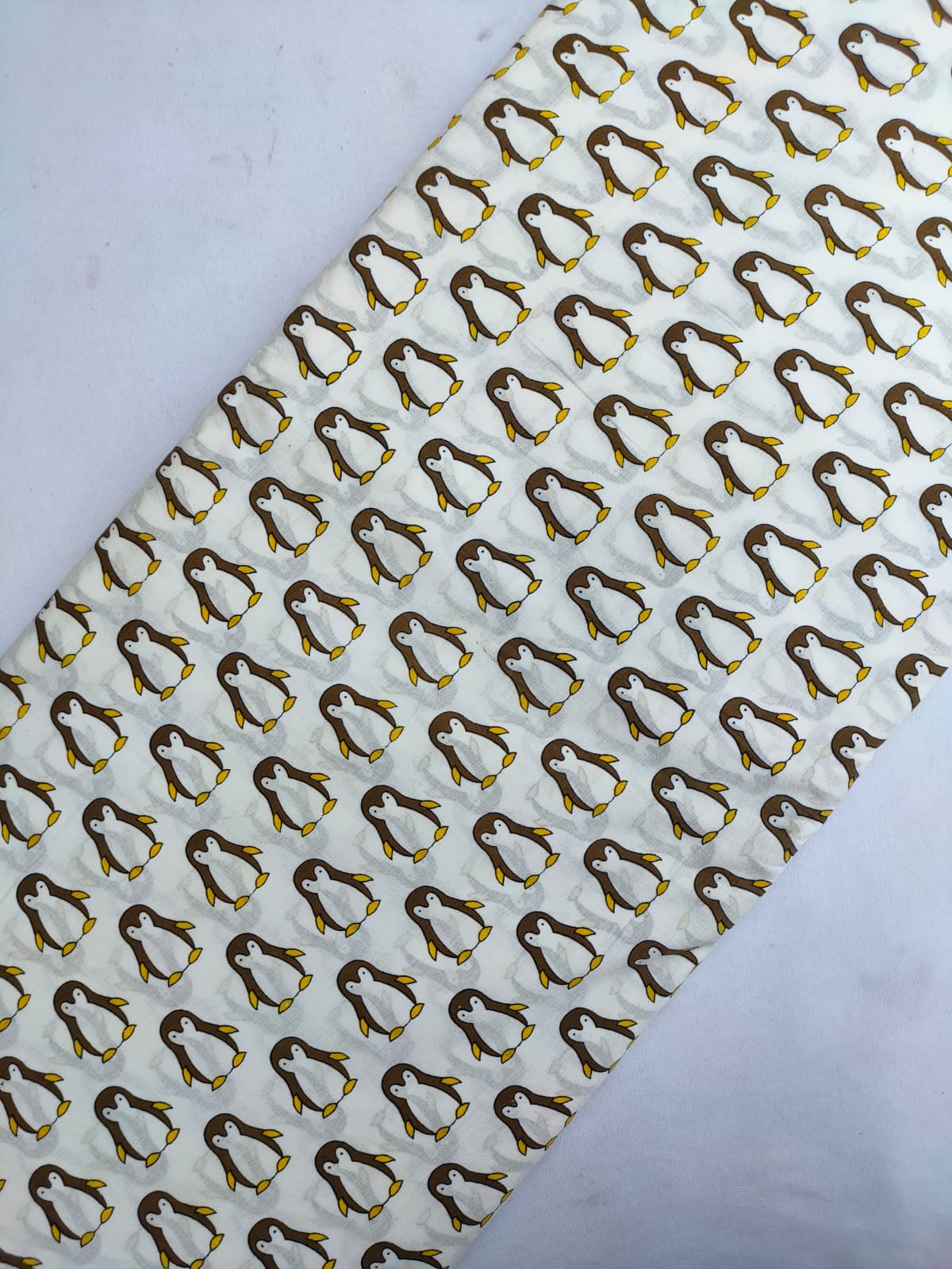 White Penguin Print Screen Print Pure Cotton Fabric From Tulsi Prints