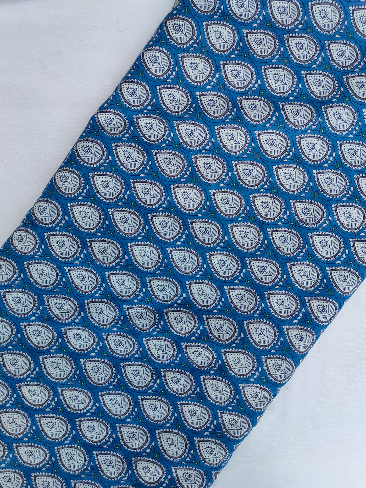 Blue Paisley Screen Print Pure Cotton Fabric From Tulsi Prints