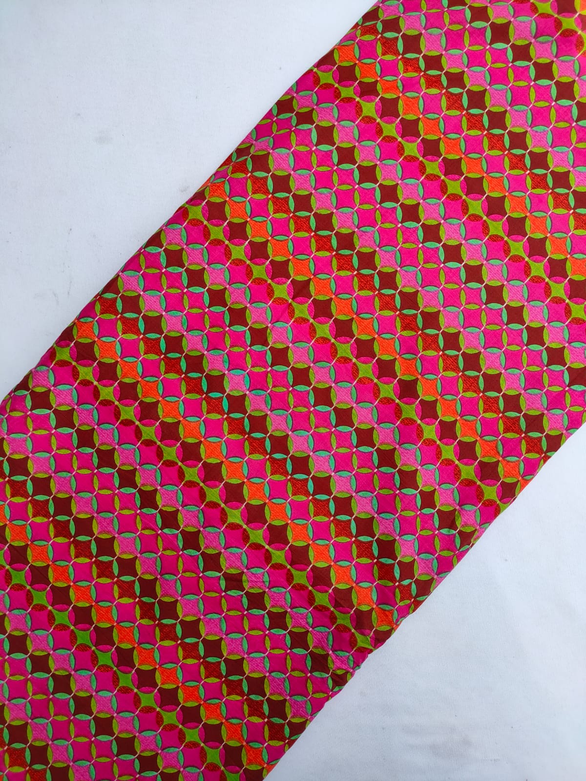 Pink Geometric Screen Print Pure Cotton Fabric From Tulsi Prints