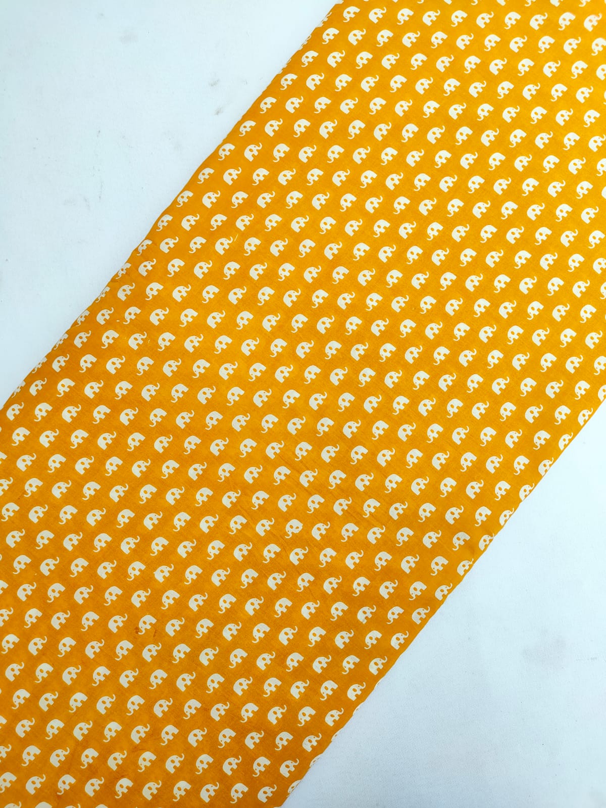 Golden Yellow Elephant Motif Screen Print Pure Cotton Fabric From Tulsi Prints