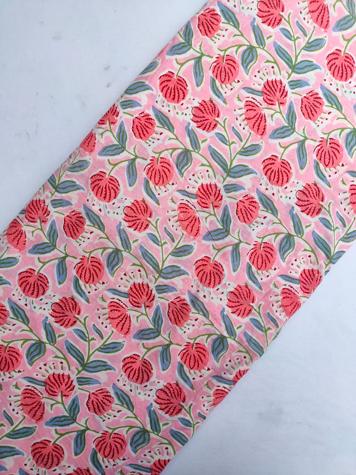 Pink Floral Screen Print Pure Cotton Fabric From Tulsi Prints