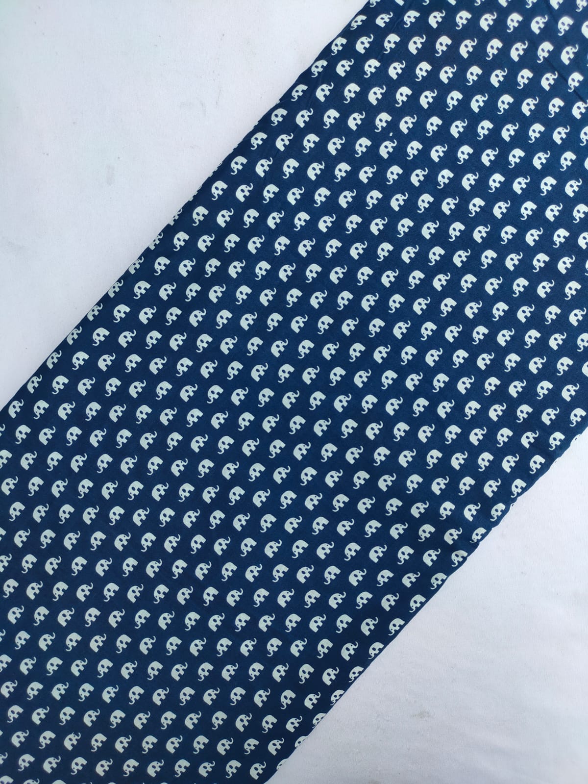 Navy Blue Elephant Motif Screen Print Pure Cotton Fabric From Tulsi Prints