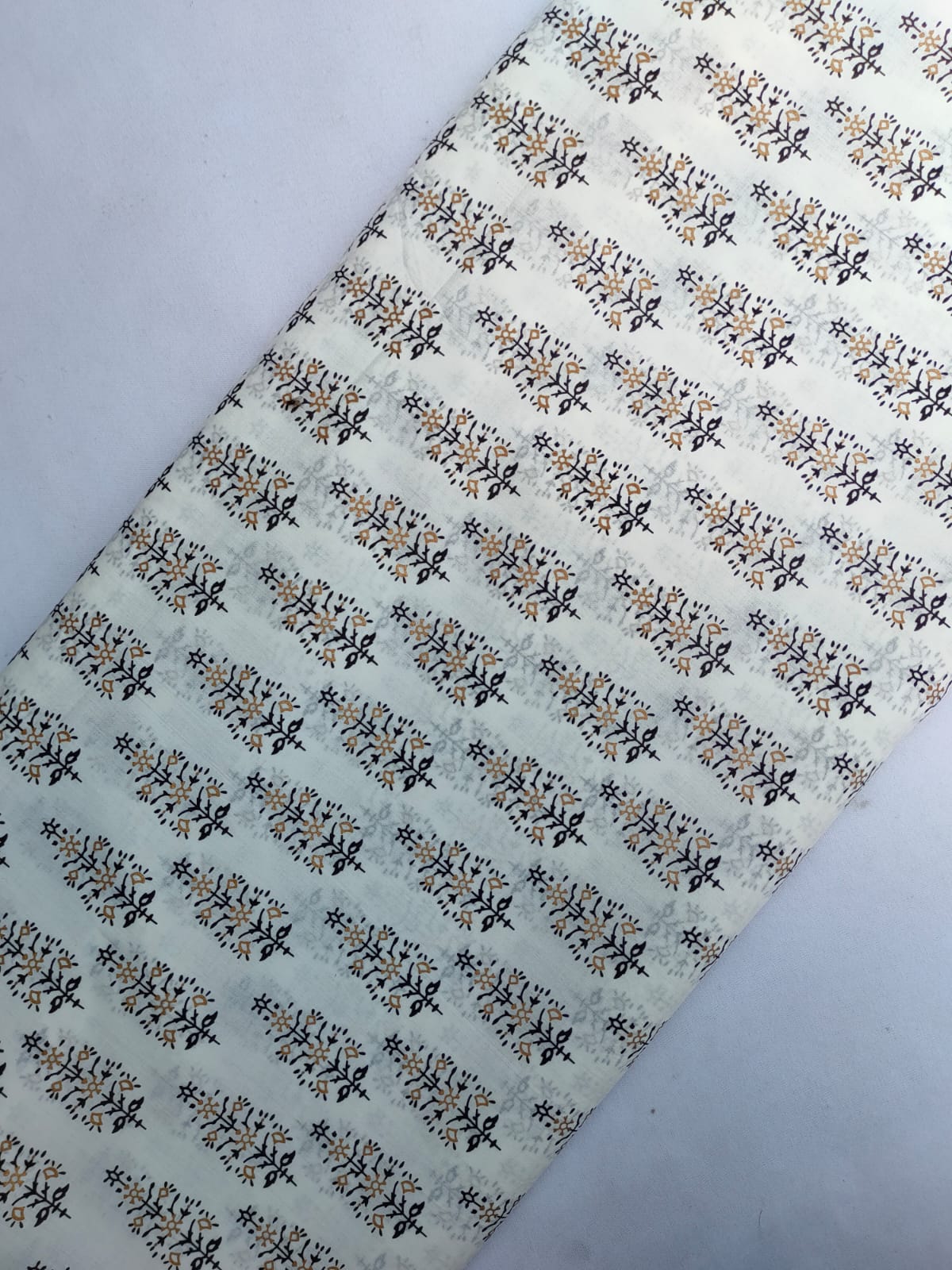 Cream Floral Screen Print Pure Cotton Fabric From Tulsi Prints