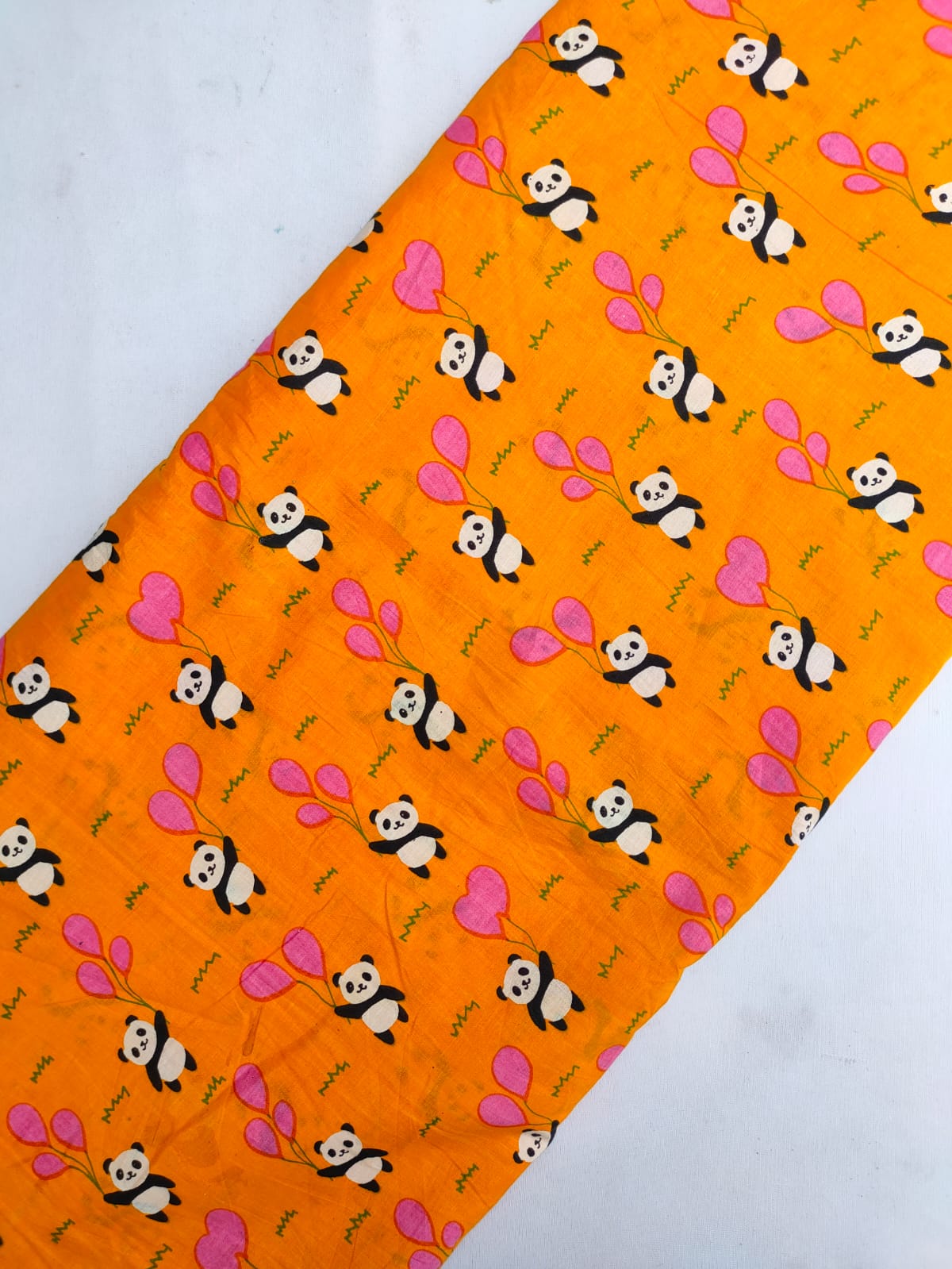 Orange Panda Balloon Screen Print Pure Cotton Fabric From Tulsi Prints