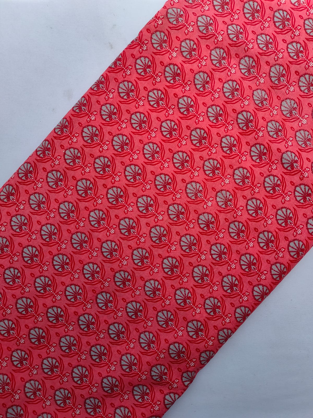 Coral Floral Boota Screen Print Pure Cotton Fabric From Tulsi Prints