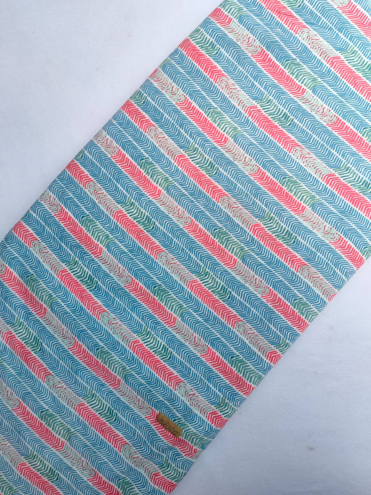 Blue and Pink Zigzag Screen Print Pure Cotton Fabric From Tulsi Prints