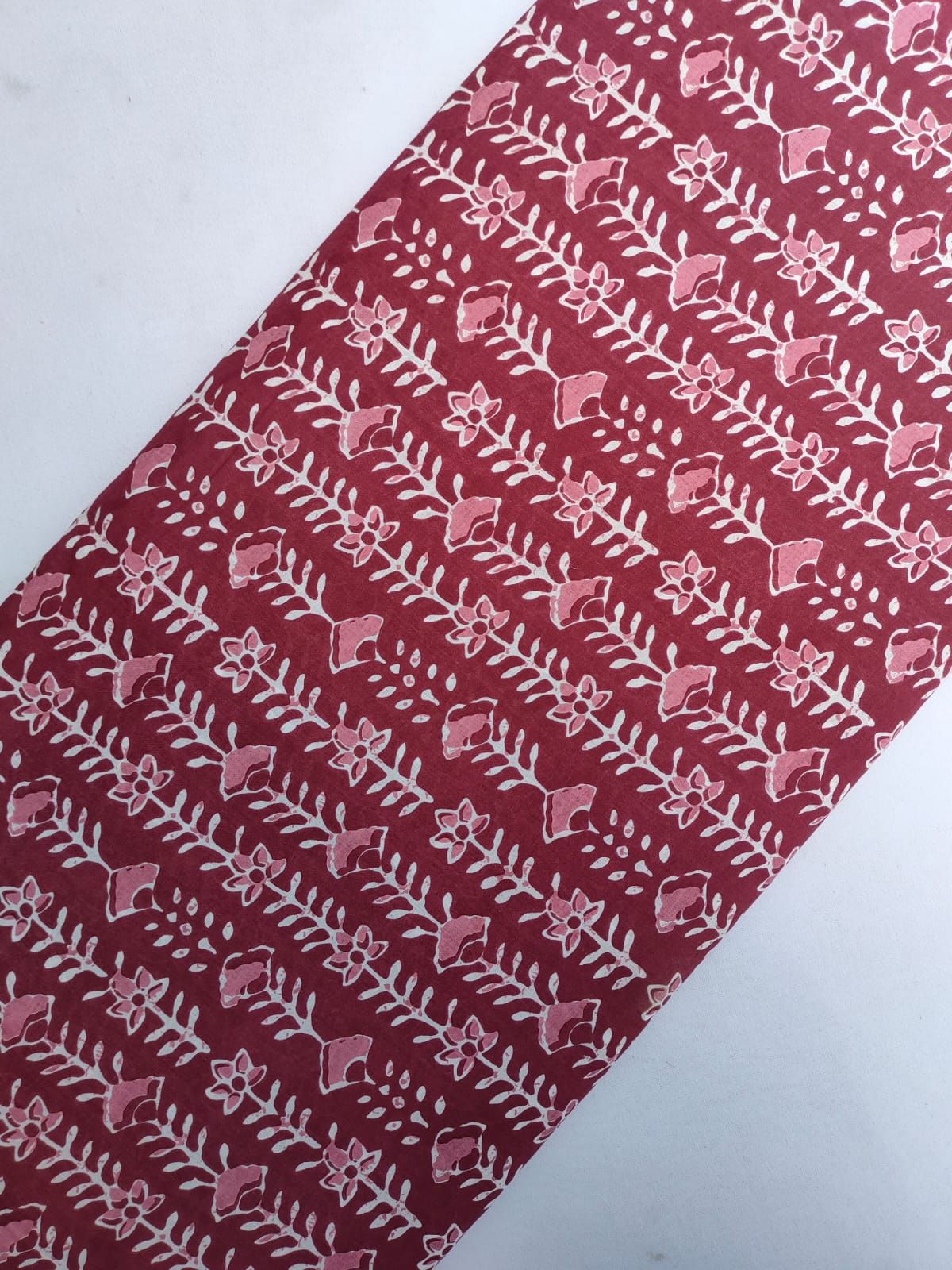 Maroon Floral Screen Print Pure Cotton Fabric From Tulsi Prints