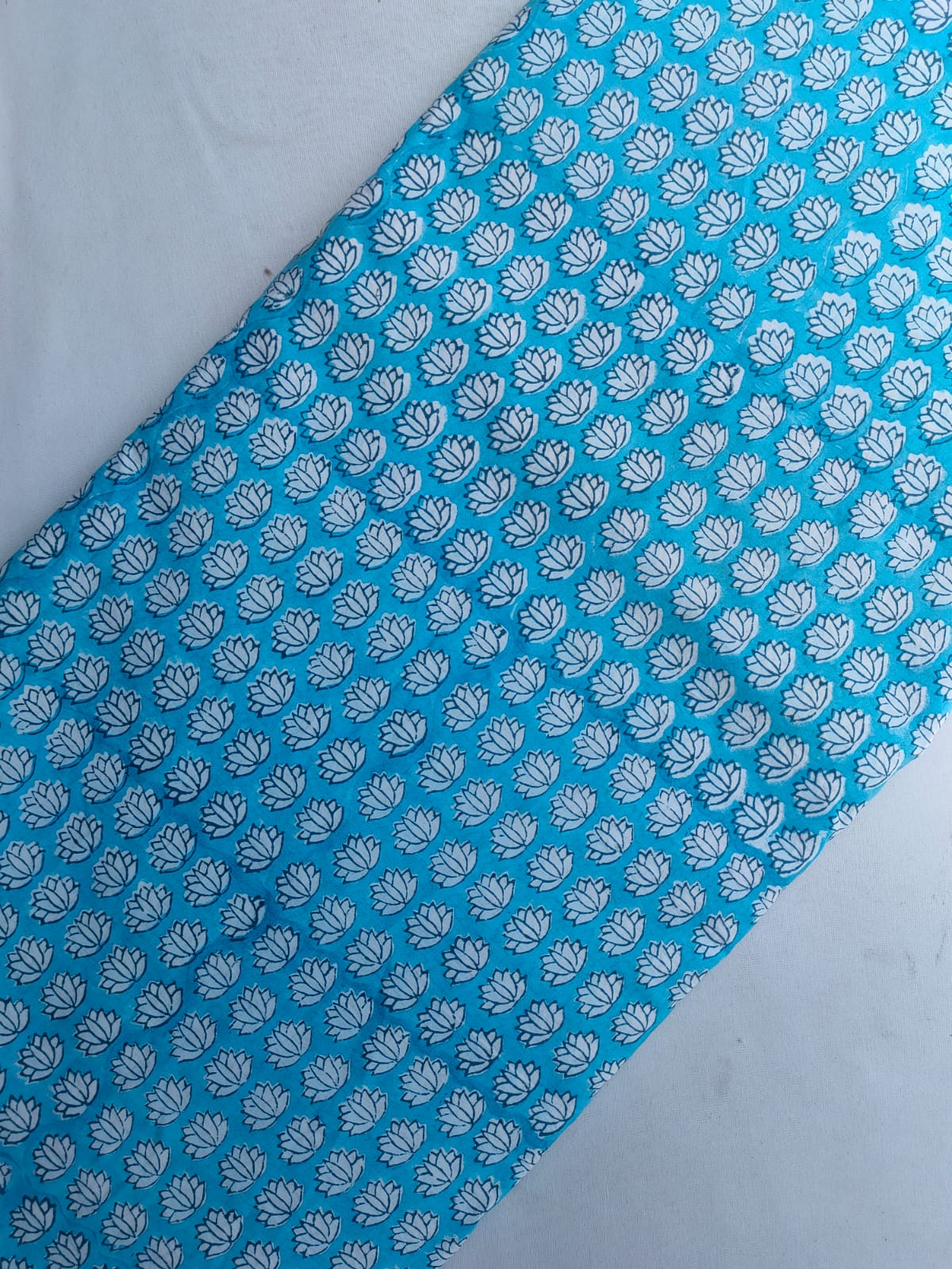 Bright Blue Lotus Boota Sanganeri Hand Block Print Pure Cotton Fabric Fabric From Tulsi Prints