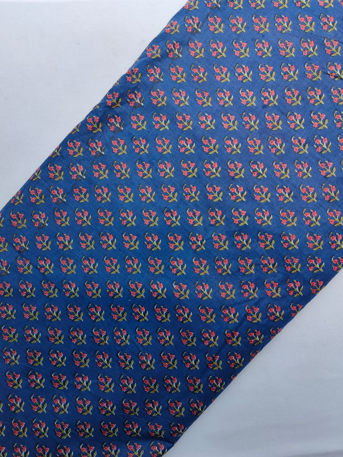 Navy Blue Floral Screen Print Pure Cotton Fabric From Tulsi Prints