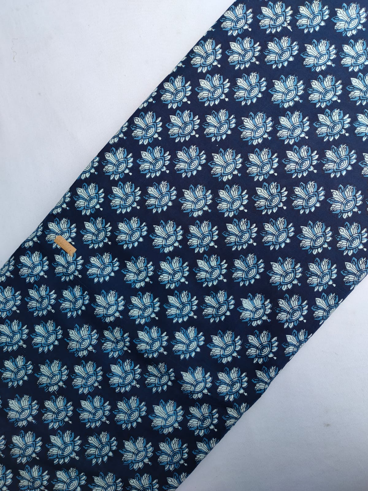 Navy Blue Floral Screen Print Pure Cotton Fabric From Tulsi Prints