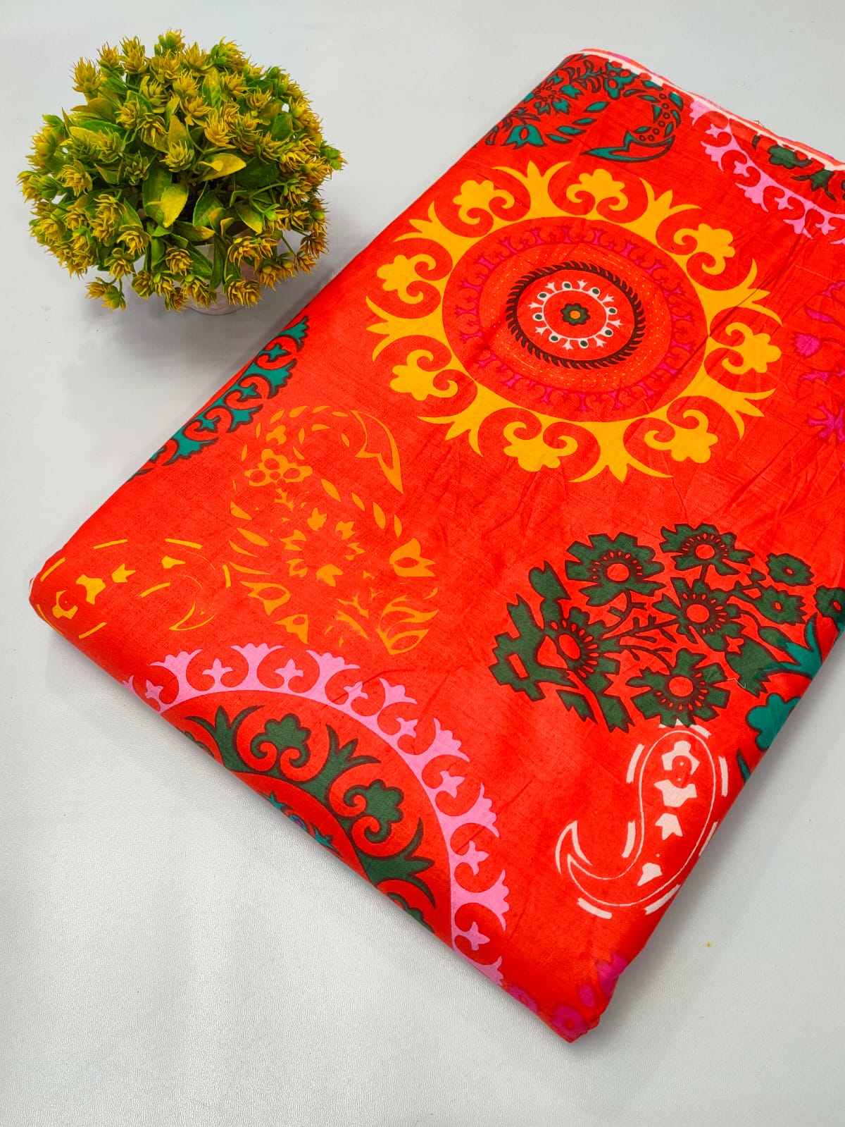 Red Mandala Screen Print Pure Cotton Fabric From Tulsi Prints