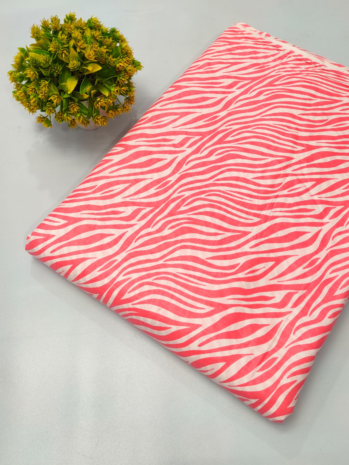 Coral Pink Abstract Wave Screen Print Pure Cotton Fabric From Tulsi Prints