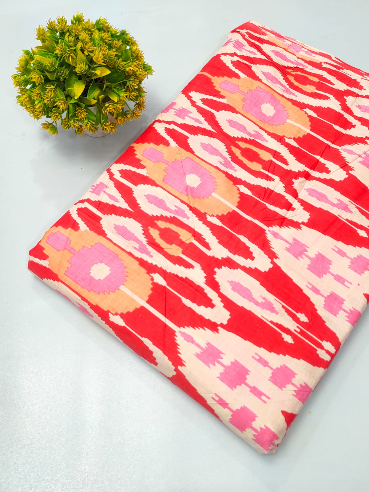 Red Pink Abstract Screen Print Pure Cotton Fabric From Tulsi Prints