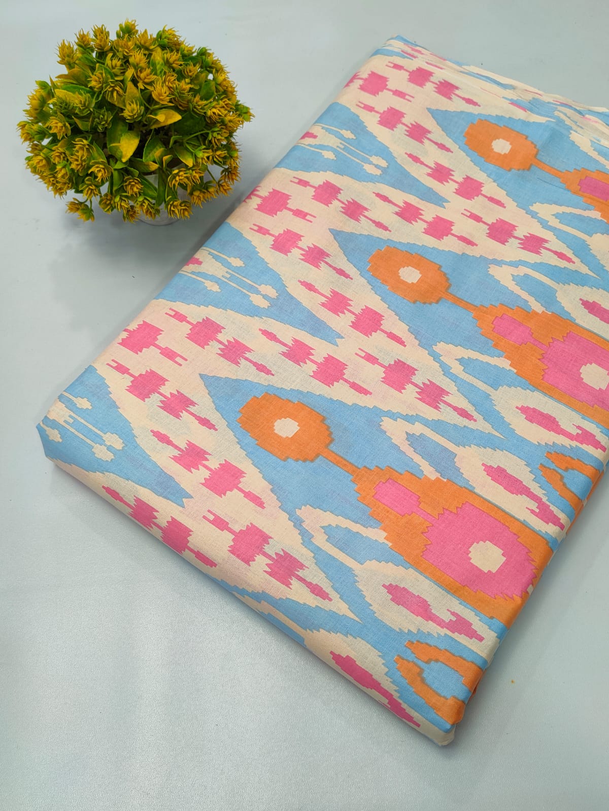 Light Blue Abstract Screen Print Pure Cotton Fabric From Tulsi Prints