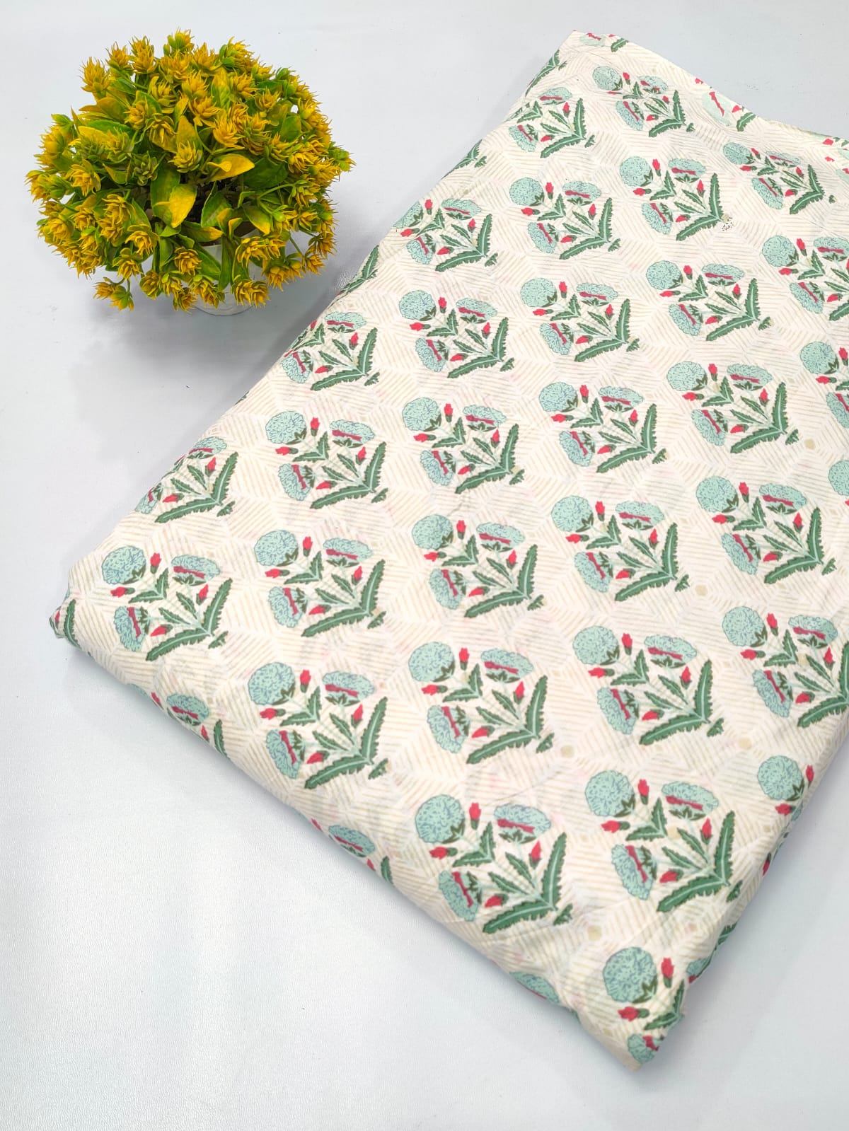 Cream Floral Screen Print Pure Cotton Fabric From Tulsi Prints