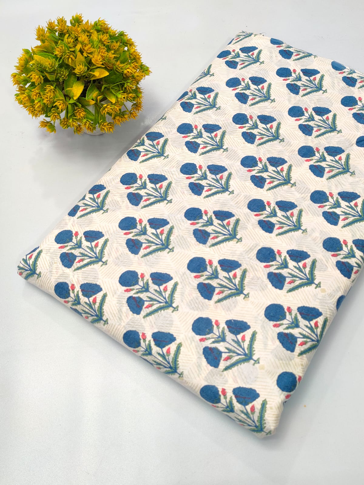 Blue Floral Screen Print Pure Cotton Fabric From Tulsi Prints