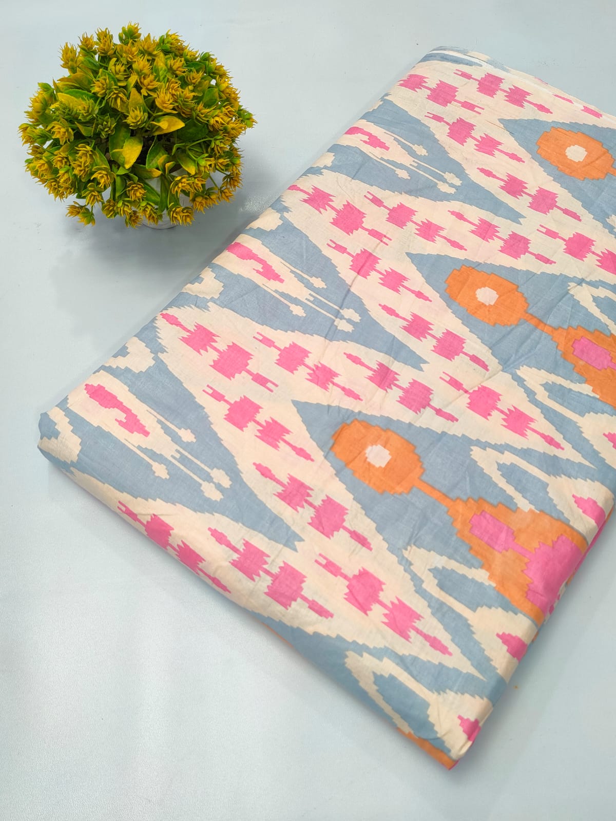 Light Blue Abstract Screen Print Pure Cotton Fabric From Tulsi Prints