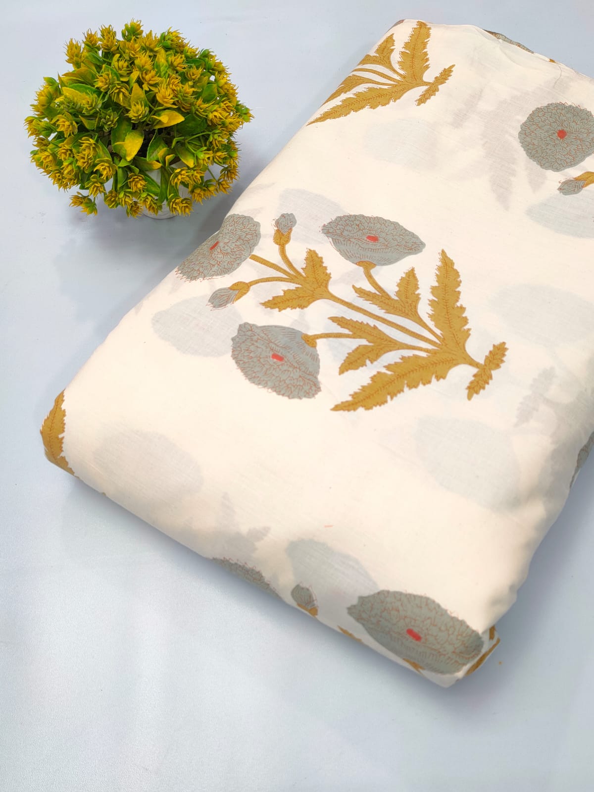 Cream Floral Screen Print Pure Cotton Fabric From Tulsi Prints