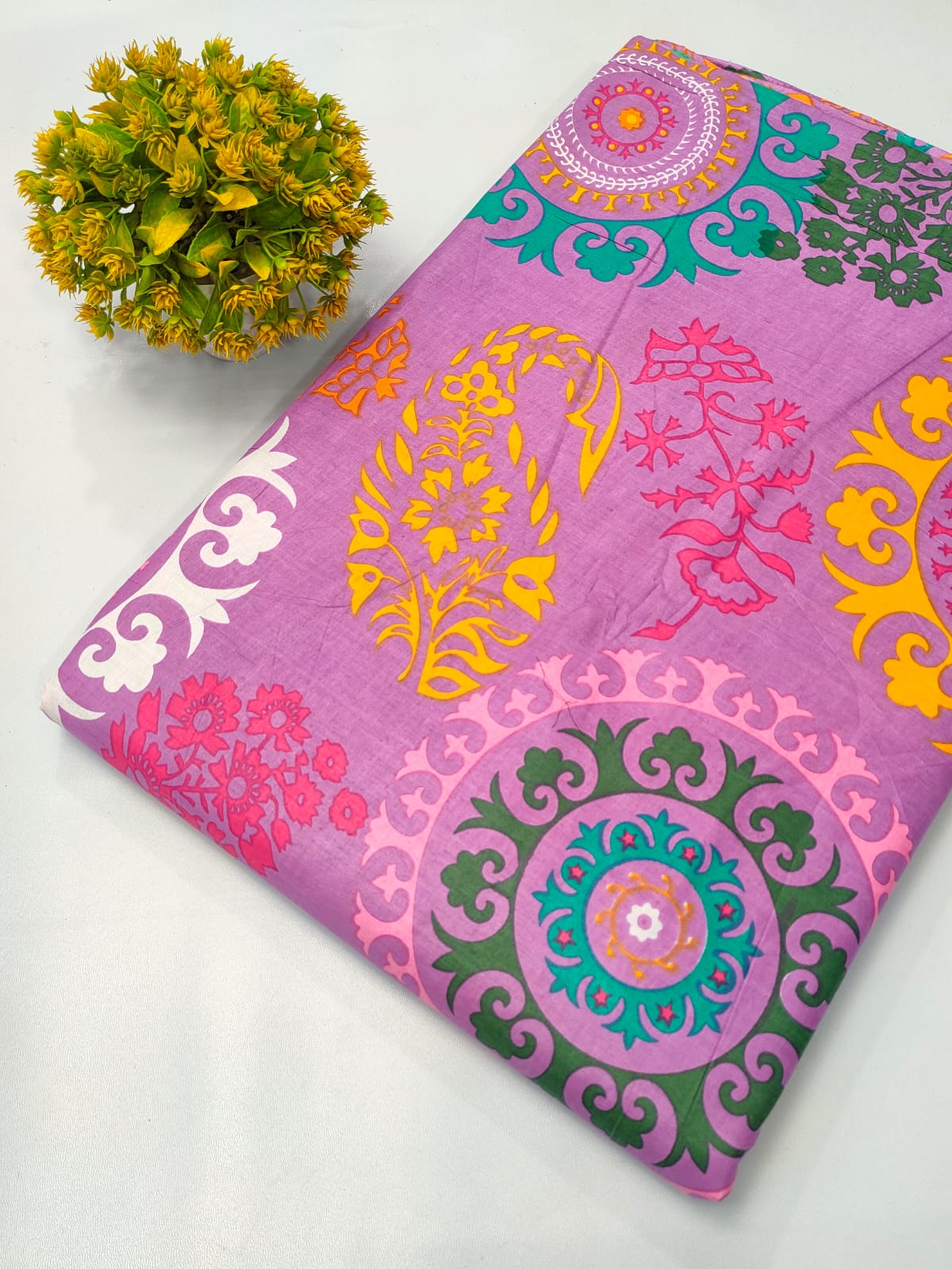 Purple Floral Mandala Screen Print Pure Cotton Fabric From Tulsi Prints