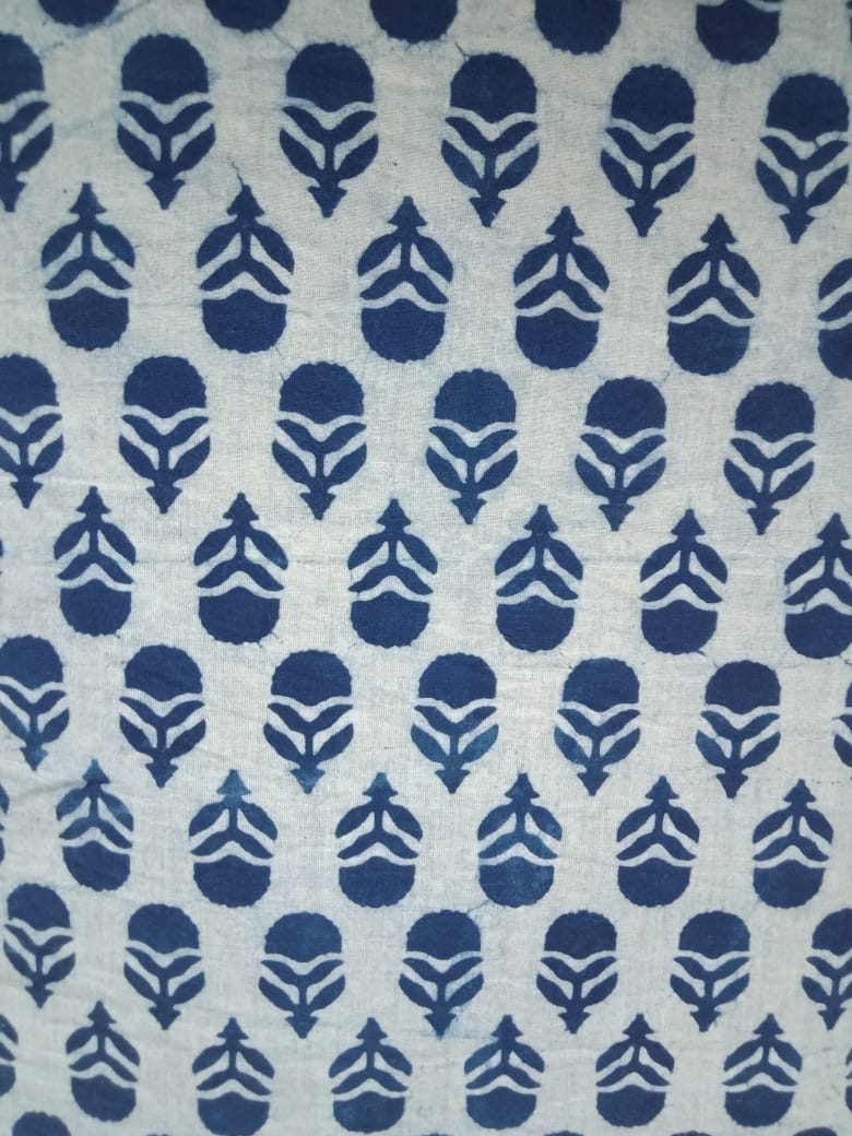 Indigo Buti Print Hand Block Pure Cotton Fabric - JBR105