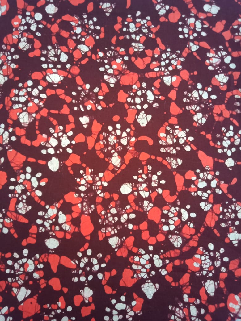 Dark Maroon & Orange Batik Print with White Buti's Hand Block Pure Cotton Fabric - JBR92