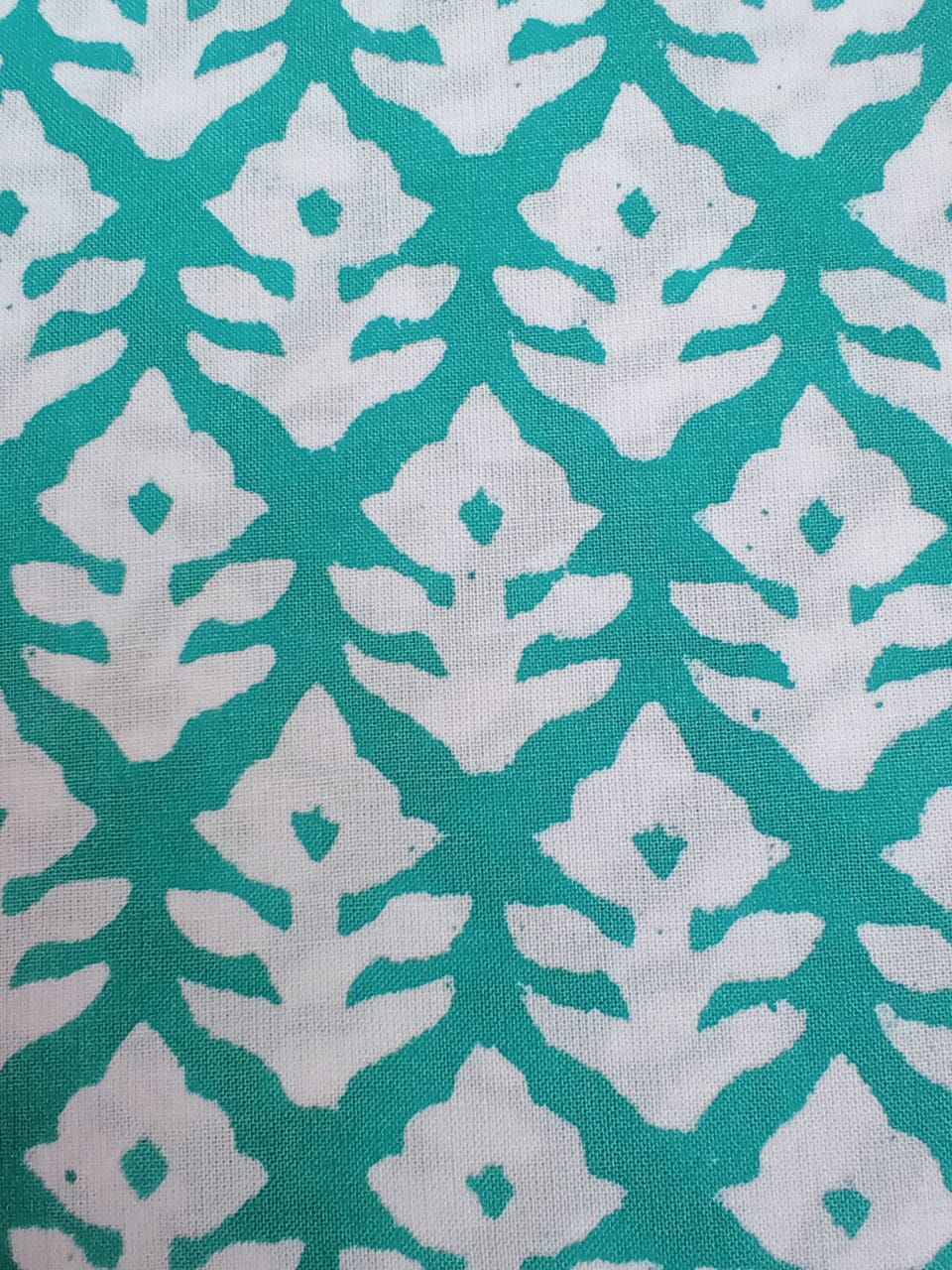 Sea Green Solid Buti Pattern Pure Cotton Hand Block Printed Fabric - JBR26