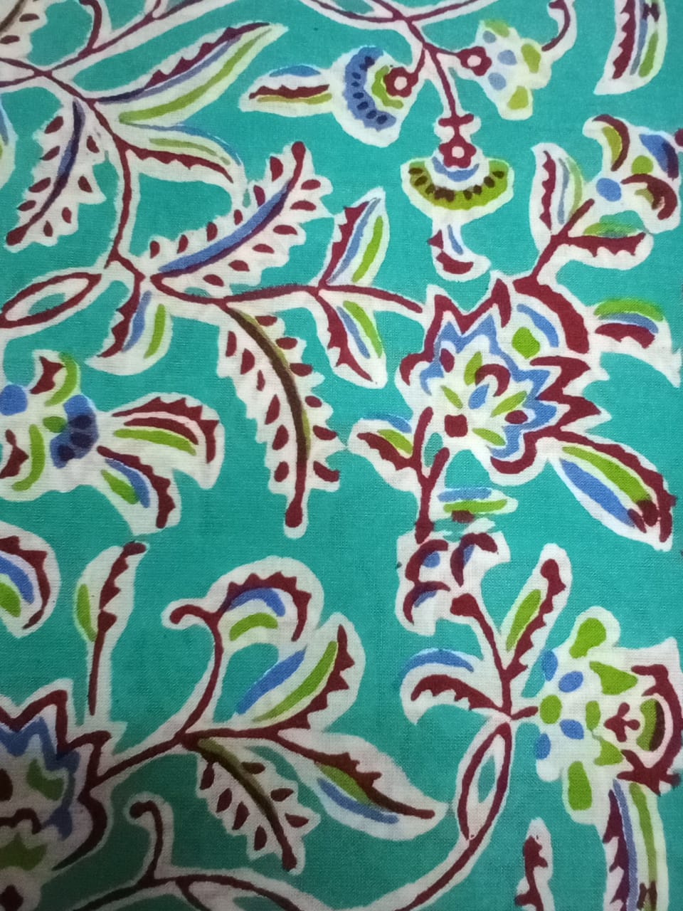 Sea Green Kalamkari Jaal Pure Cotton Hand Block Printed Fabric - JBR19