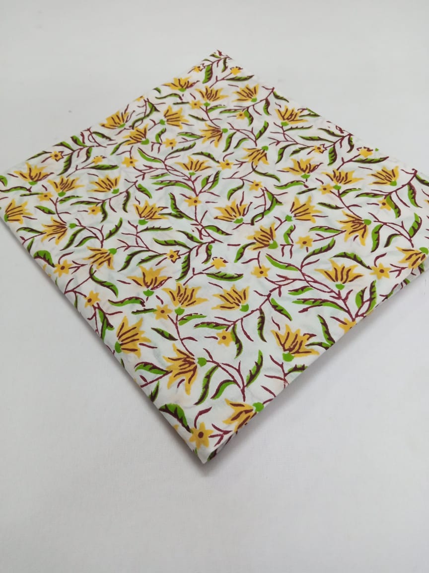Multi Colored Floral Sanganeri Block Print Pure Cotton Fabric From Tulsi Prints