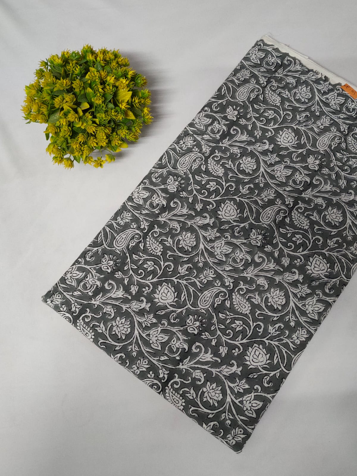 Grey Floral Sanganeri Block Print Pure Cotton Fabric From Tulsi Prints