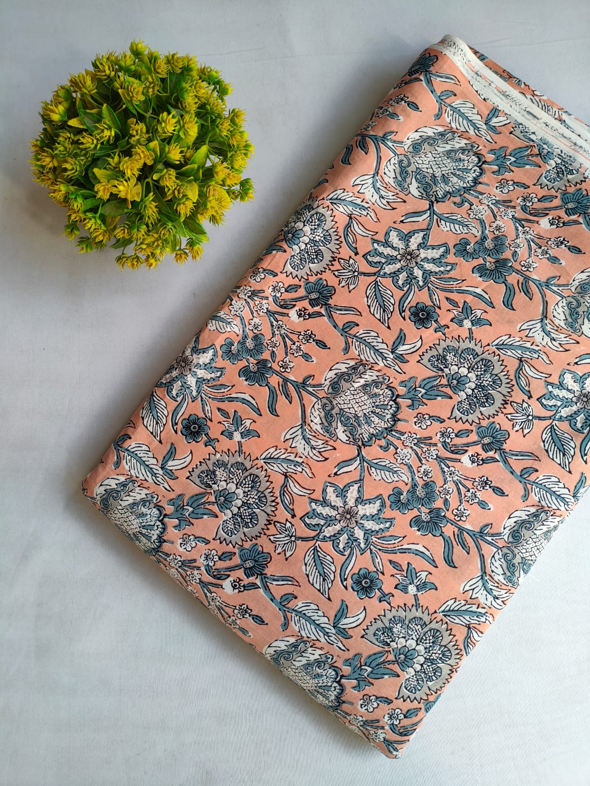 Peach Floral Screen Print Pure Cotton Fabric From Tulsi Prints
