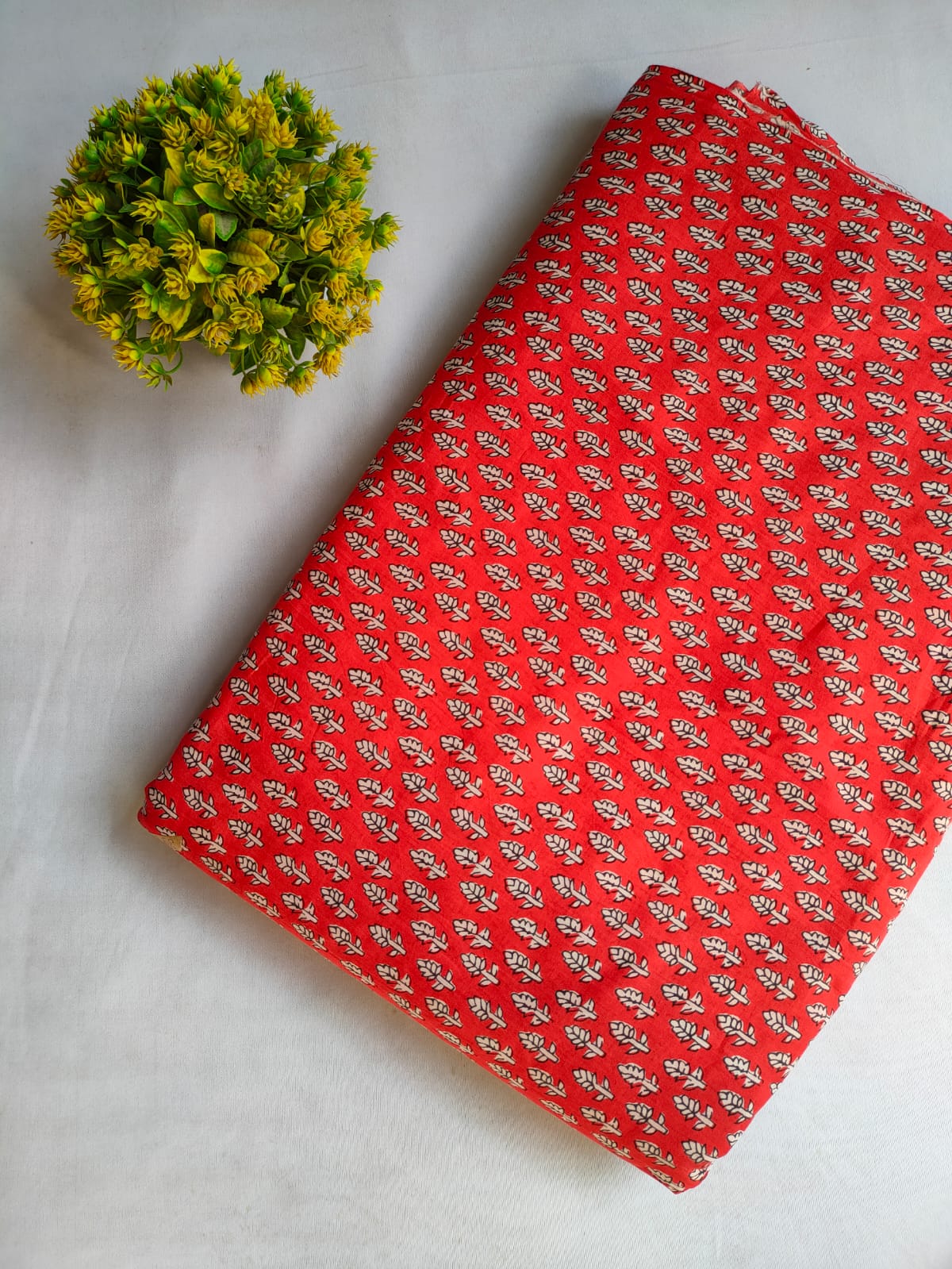 Red Leaf Print Screen Print Pure Cotton Fabric From Tulsi Prints