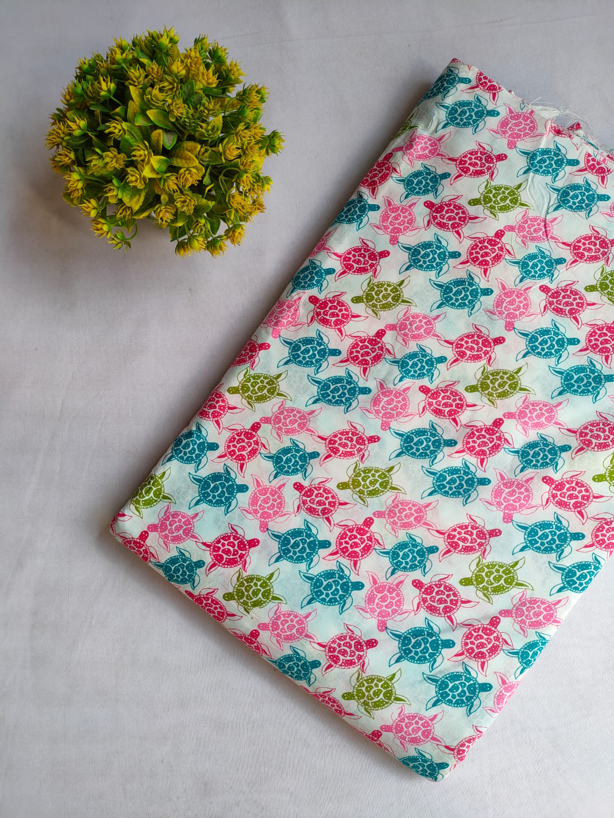 Multi-Color Turtle Motif Screen Print Pure Cotton Fabric From Tulsi Prints