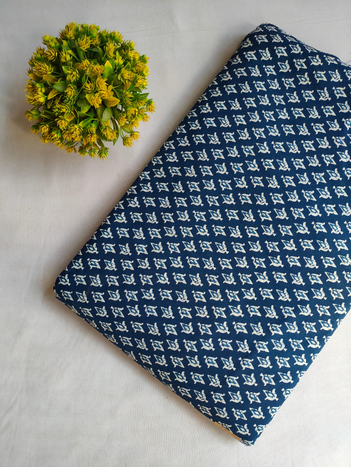 Navy Blue Geometric Screen Print Pure Cotton Fabric From Tulsi Prints