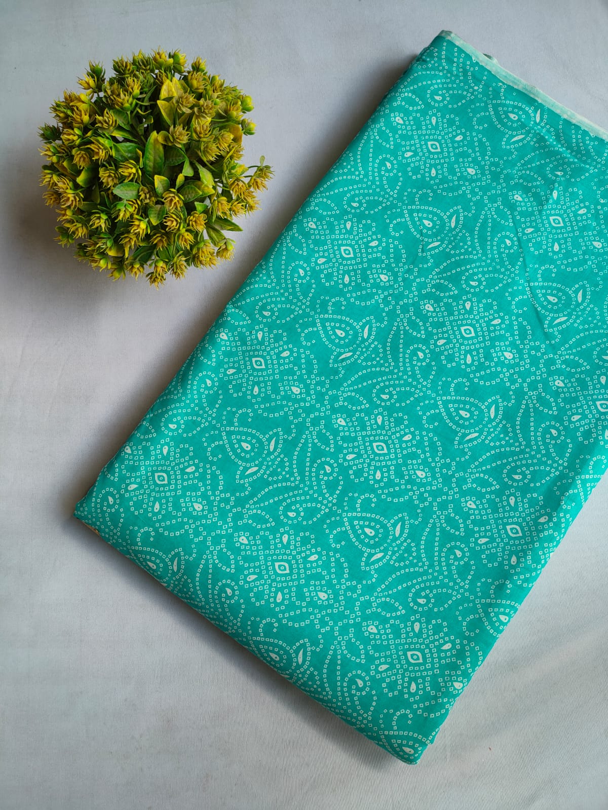 Turquoise Paisley Screen Print Pure Cotton Fabric From Tulsi Prints