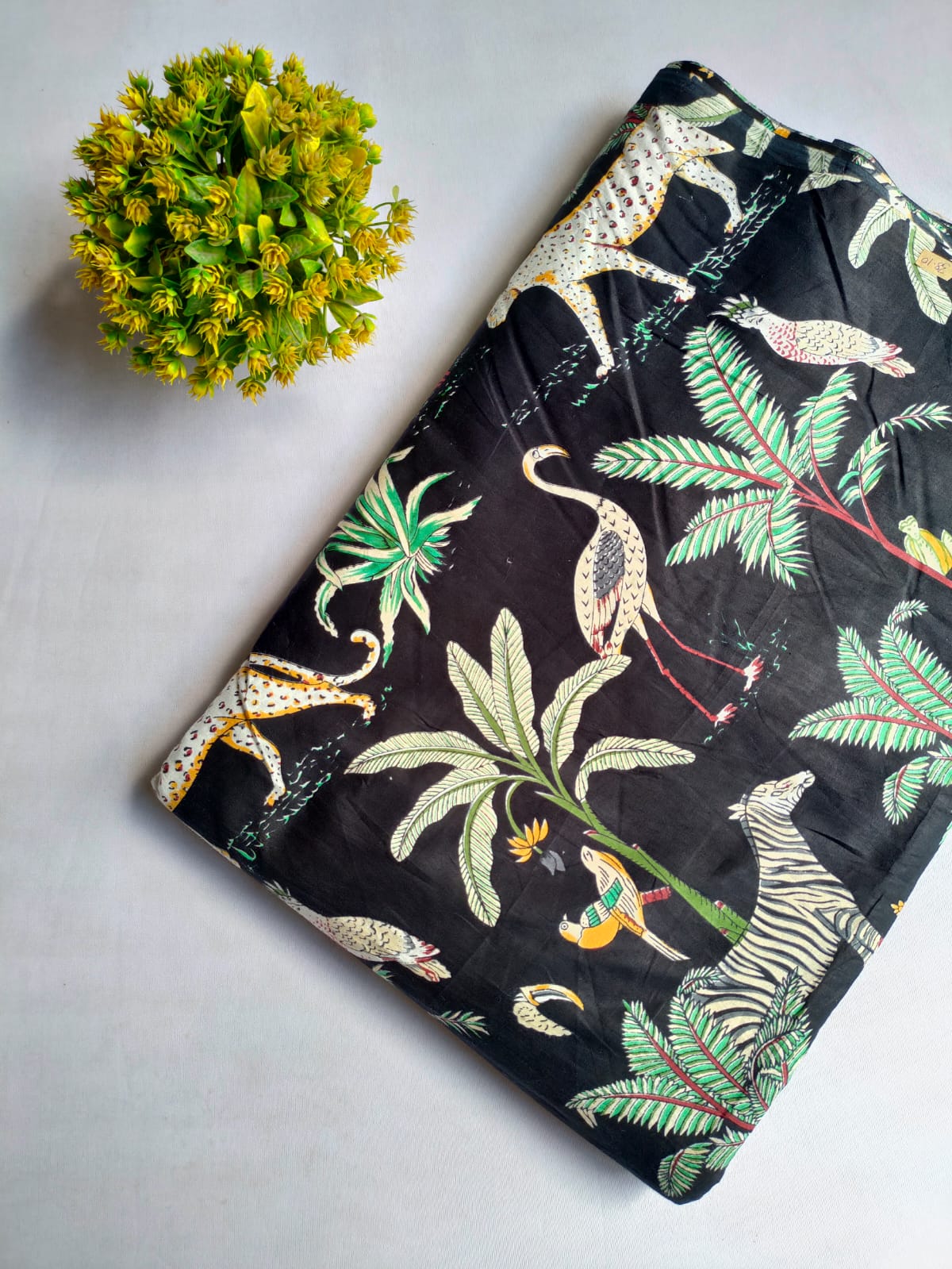 Black Animal Motif Screen Print Pure Cotton Fabric From Tulsi Prints