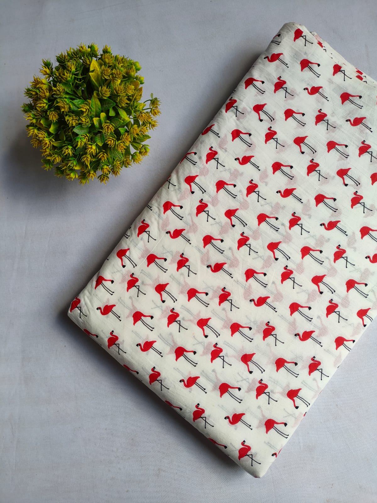 Red Flamingo Screen Print Pure Cotton Fabric From Tulsi Prints
