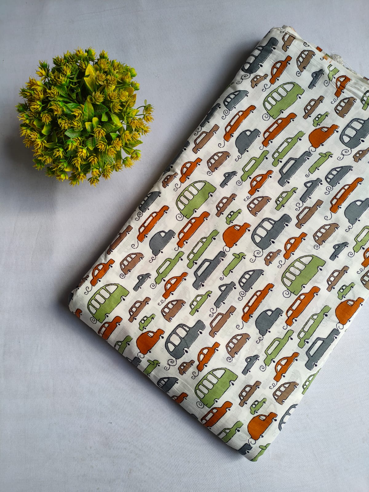 Multi-Color Vehicle Motif Screen Print Pure Cotton Fabric From Tulsi Prints